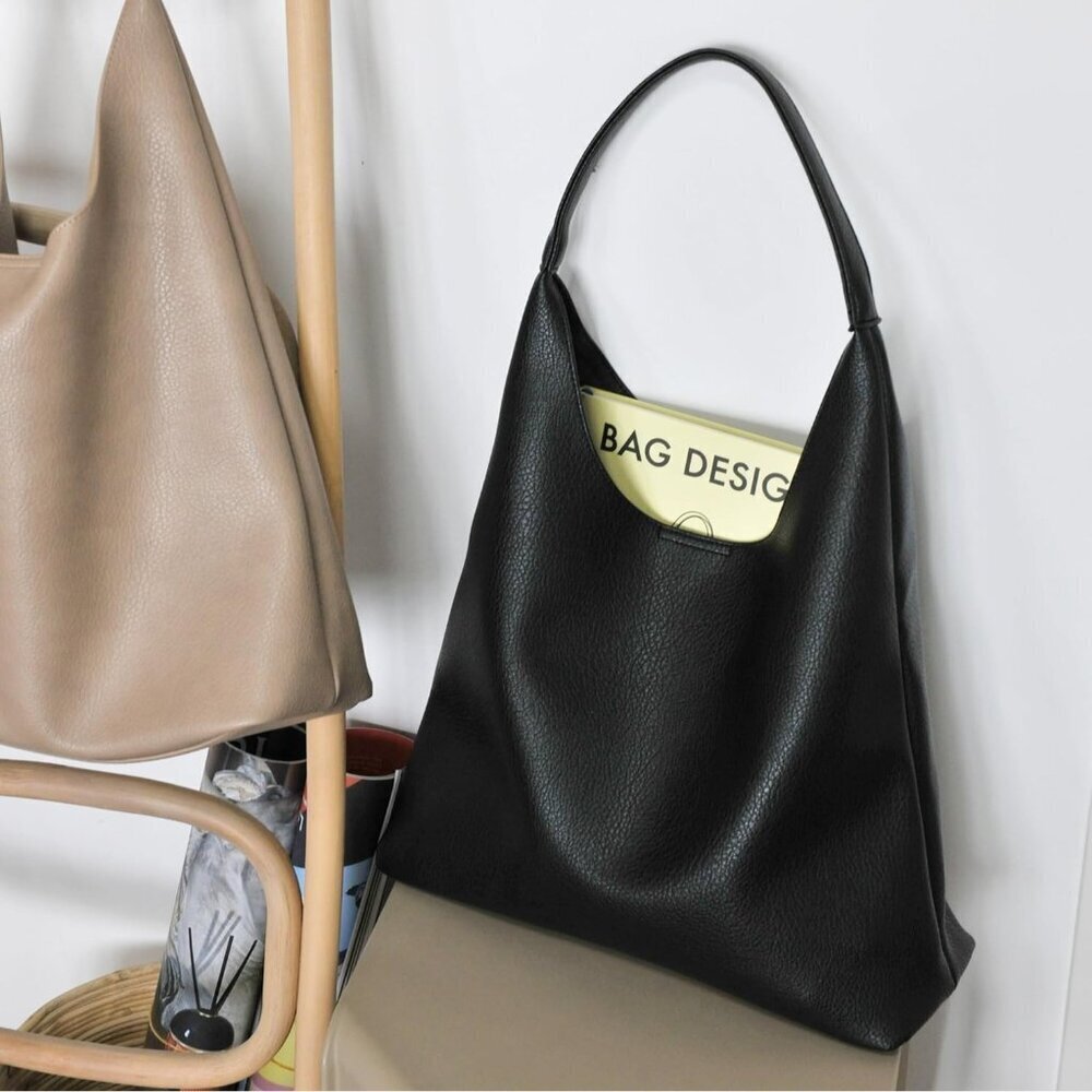 Hobo Black Bags for Women Soft Vegan Leather Slouchy Tote Shoulder Handbag - Picture 3 of 6